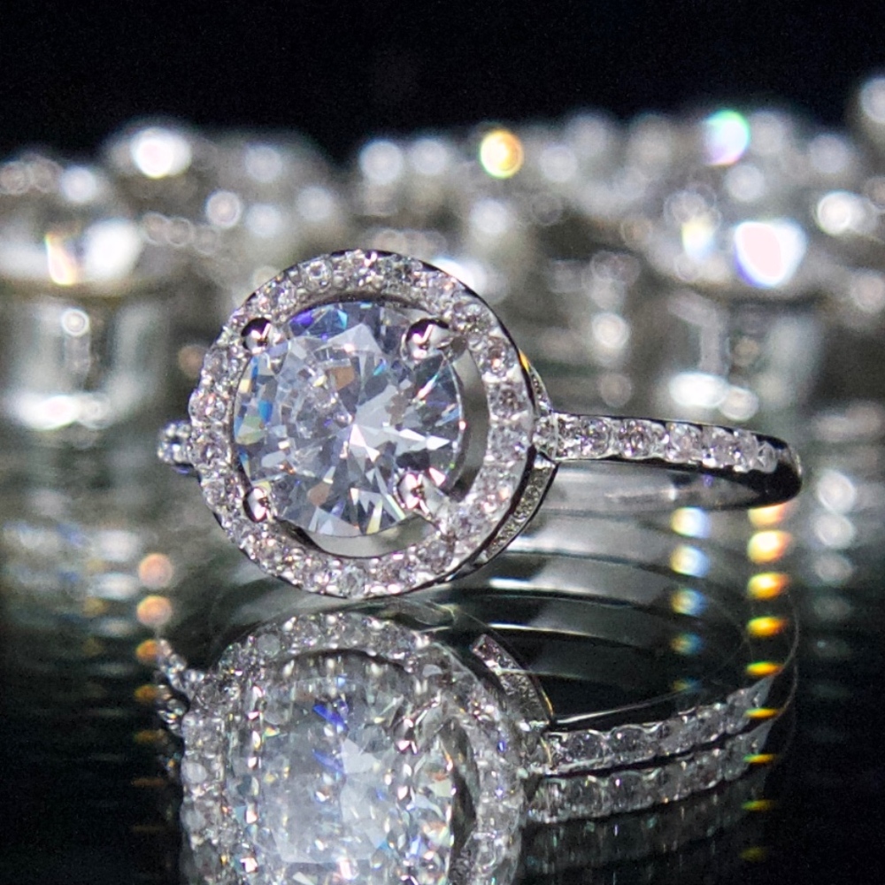 14kt Gold Dipped Swarovski Halo Engagement Ring